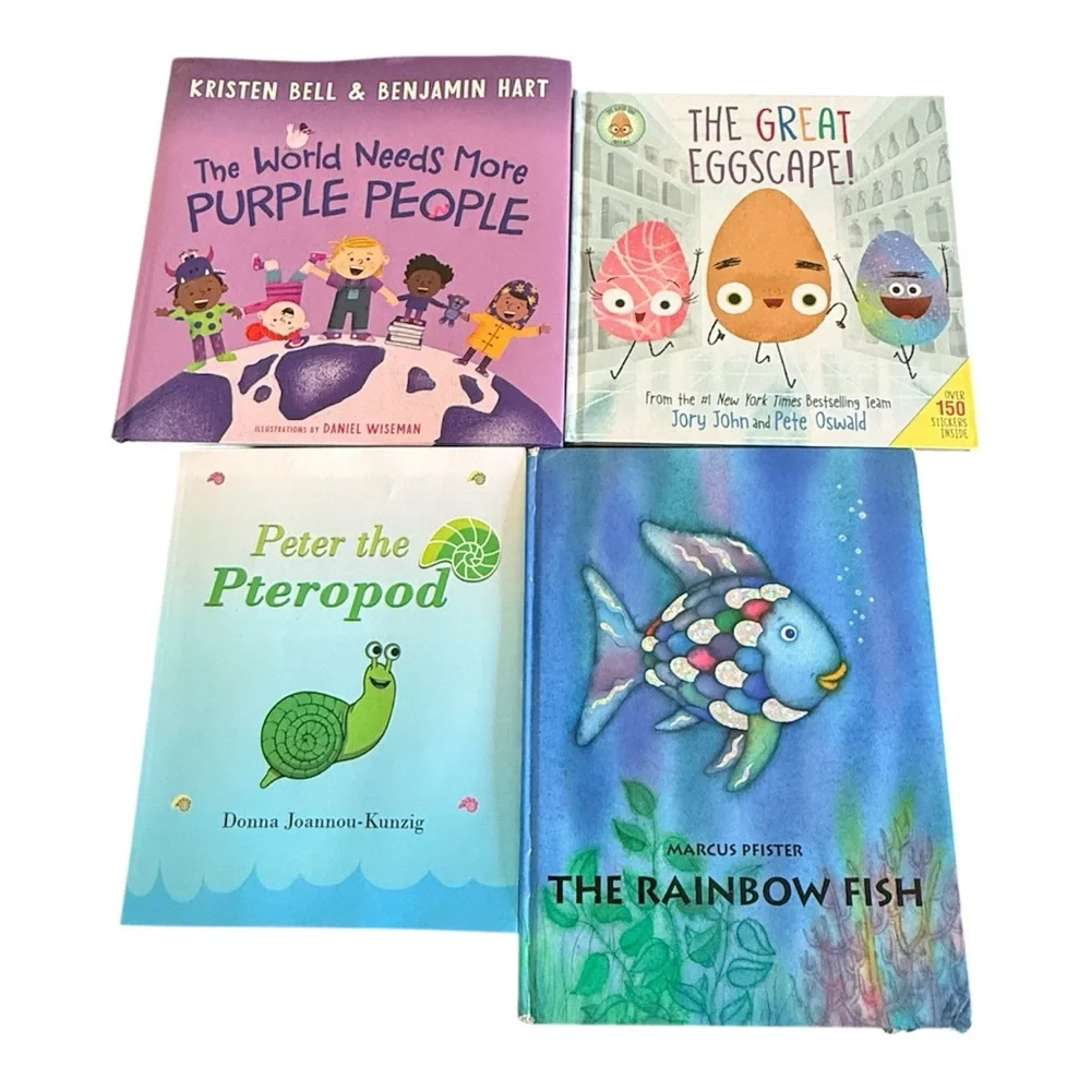 Kids Hardcover Book Bundle – Rainbow Fish, Purple People, Eggscape – Like New